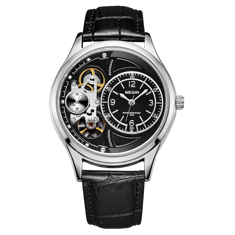 Men's Leather Strap Dress Watch | Black, White & Brown