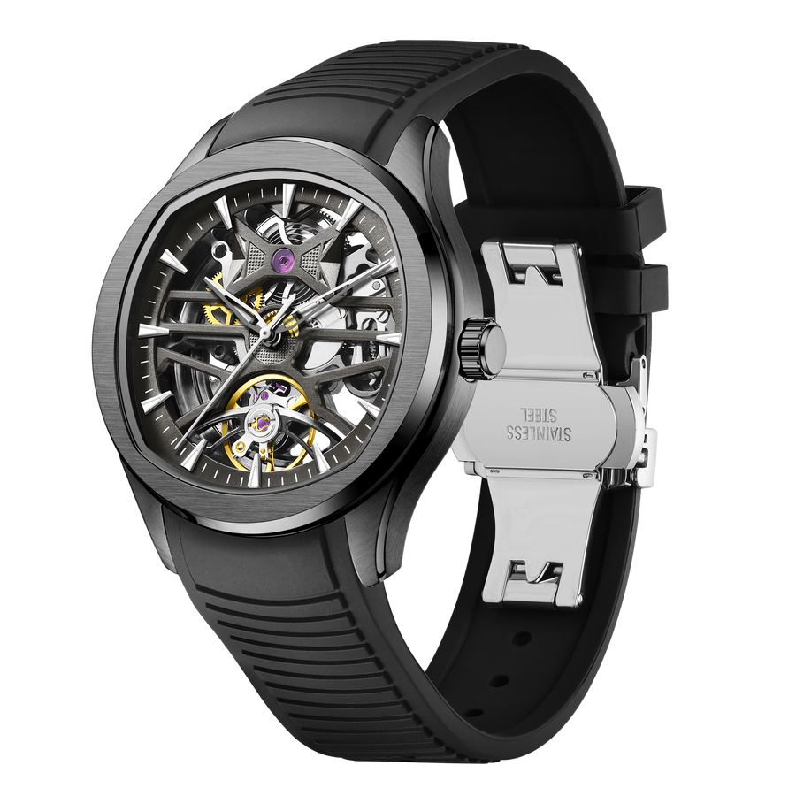 Men's Skeleton Automatic Mechanical Watch – Business Casual, Silicone Strap, 30m | Aorawa Time JC-9-204G-5