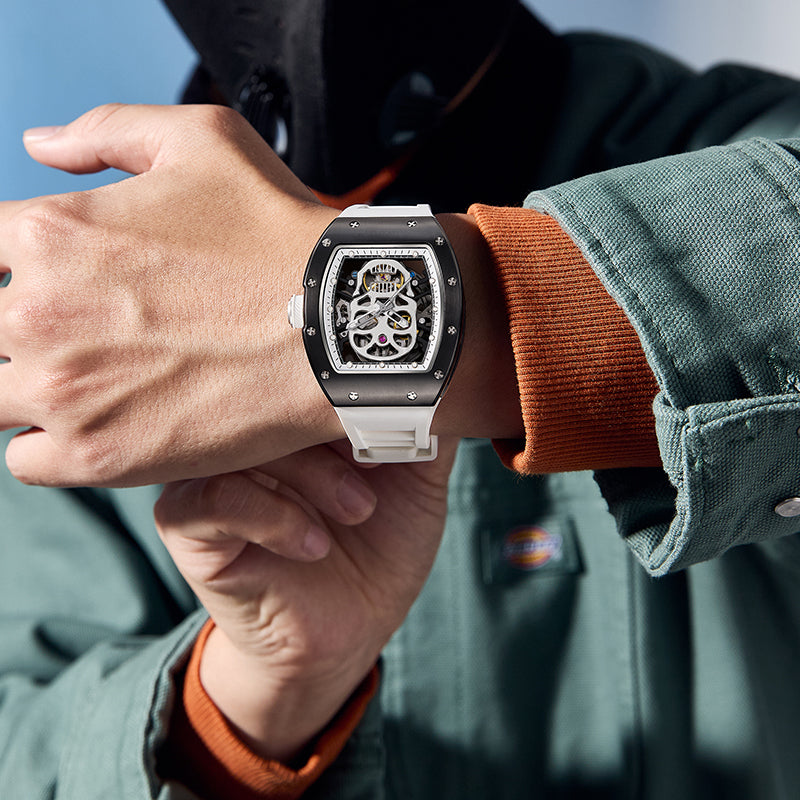 Men's Automatic Mechanical Watch – Skull Skeleton Dial, Luminous, 42mm | Aorawa Time