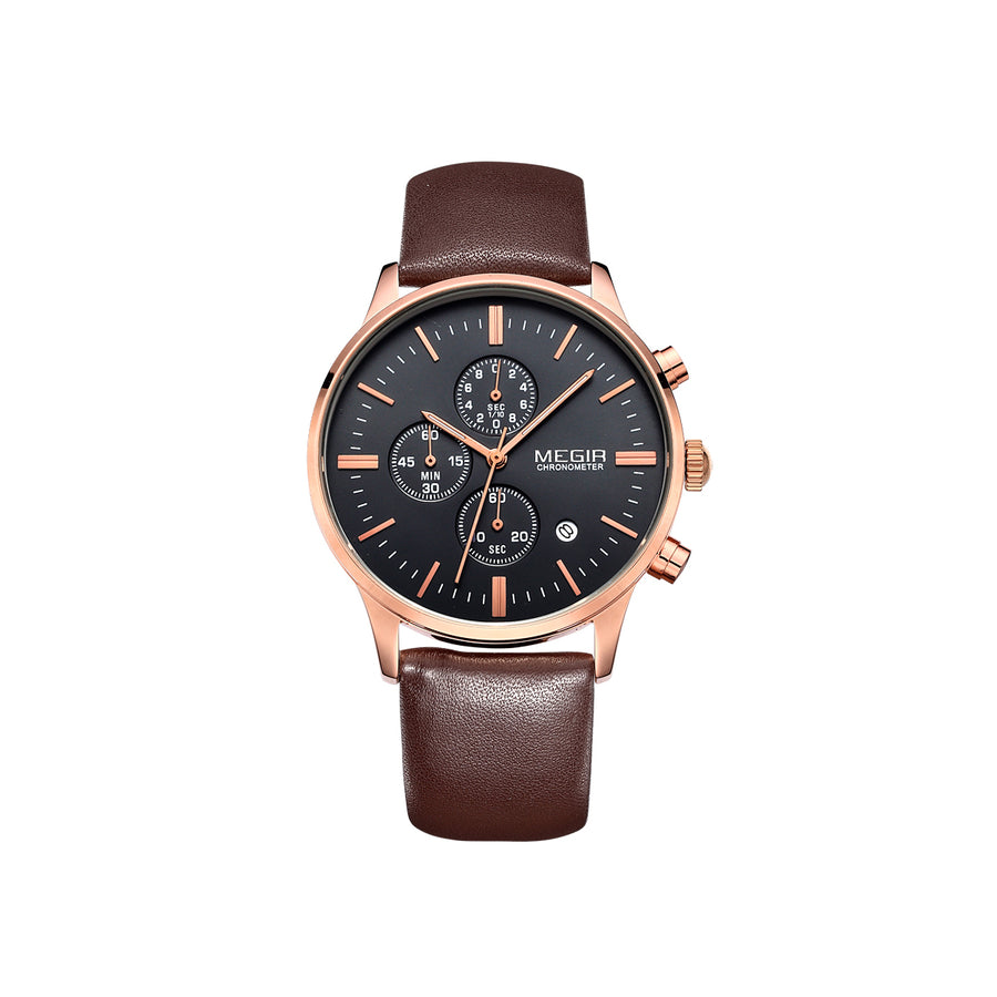 Men's Leather Strap Watch – 8 Color Combos, Black & Brown Band | Aorawa Time ML2011G