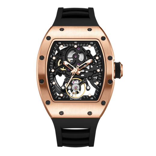 Tonneau Skeleton Watch – Men's Automatic Barrel Case, 42mm | Aorawa Time