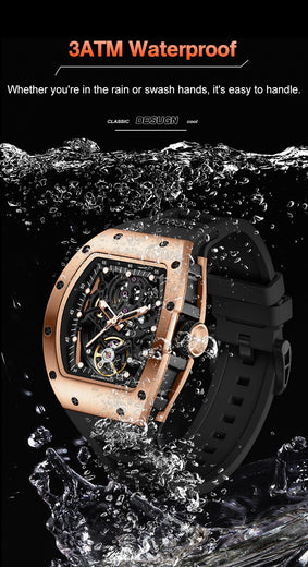 Tonneau Skeleton Watch | Men's Automatic Self-Winding, Barrel Case, 42mm