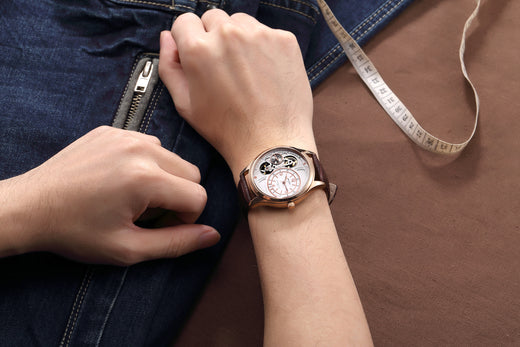 Men's Leather Strap Dress Watch – Black, White & Brown | Aorawa Time ML2017G