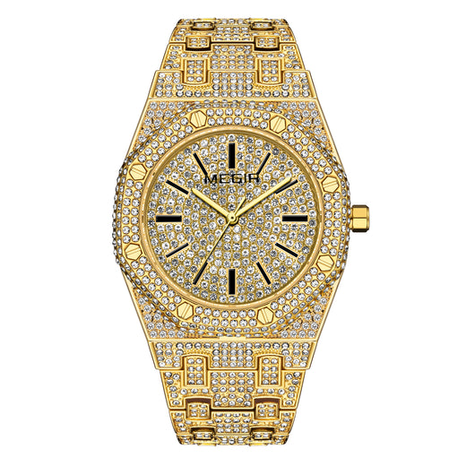 Men's Full Diamond Octagonal Luxury Watch – Iced Out Gold & Silver | Aorawa Time MS1091G