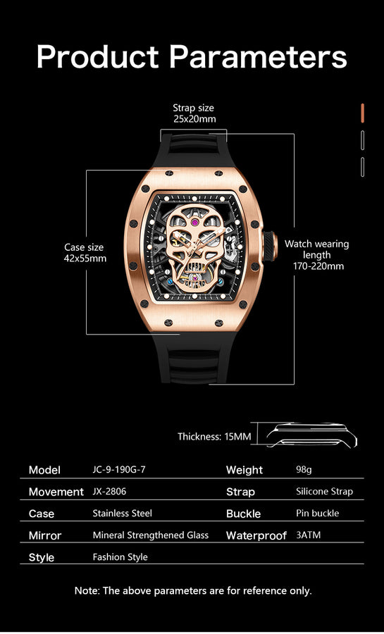 Men's Automatic Mechanical Watch – Skull Skeleton Dial, Luminous, 42mm | Aorawa Time