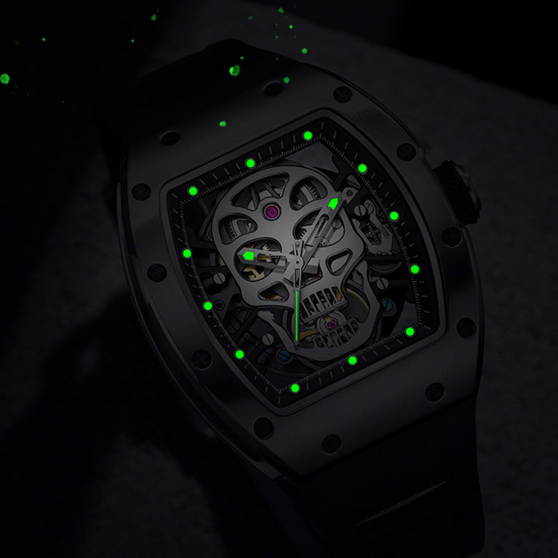 Men's Automatic Mechanical Watch – Skull Skeleton Dial, Luminous, 42mm | Aorawa Time
