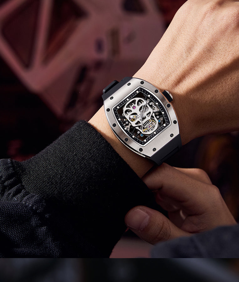 Men's Automatic Mechanical Watch – Skull Skeleton Dial, Luminous, 42mm | Aorawa Time