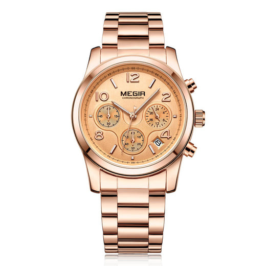 Ladies Rose Gold Chronograph Watch – Stainless Steel Band | Aorawa Time