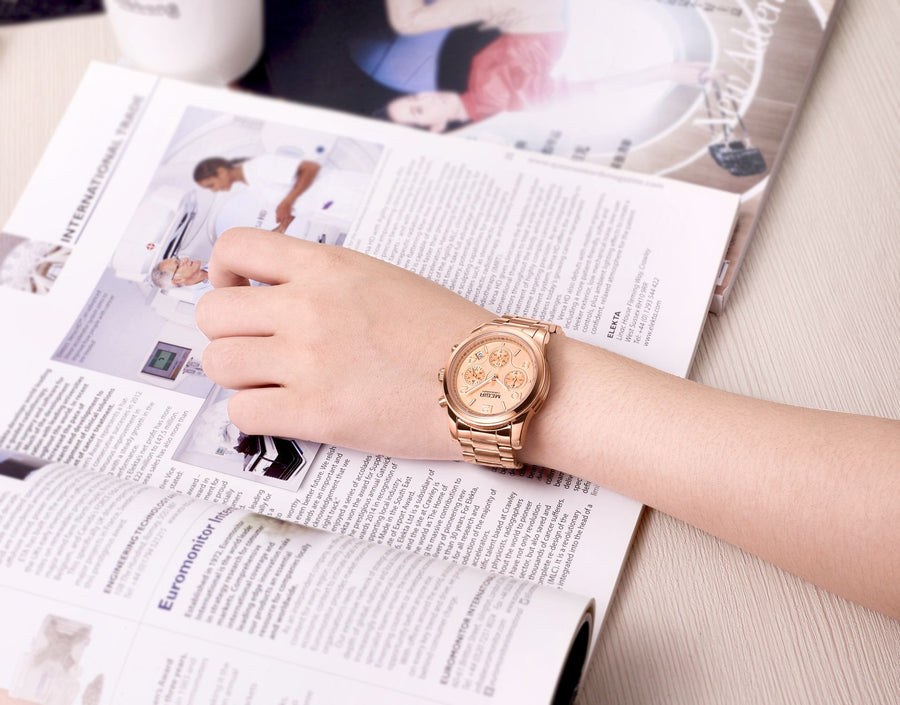 Ladies Rose Gold Chronograph Watch – Stainless Steel Band | Aorawa Time