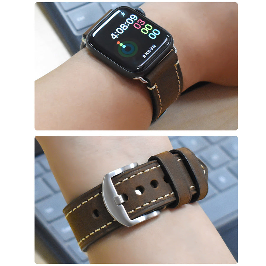 Vintage Leather Apple Watch Band – 8 Colors, Silver & Black Buckle | Compatible with Series 1–10 & Ultra | Aorawa Time