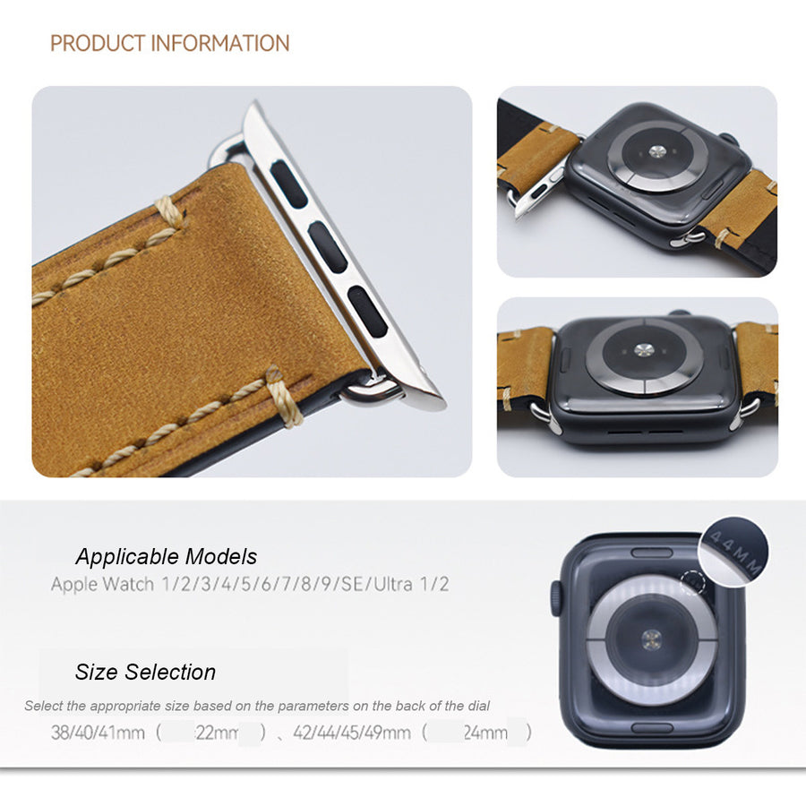 Vintage Leather Apple Watch Band – 8 Colors, Silver & Black Buckle | Compatible with Series 1–10 & Ultra | Aorawa Time