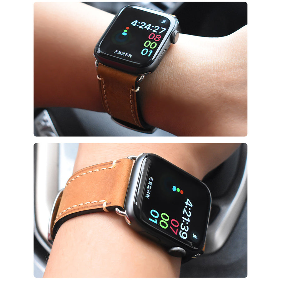 Vintage Leather Apple Watch Band – 8 Colors, Silver & Black Buckle | Compatible with Series 1–10 & Ultra | Aorawa Time