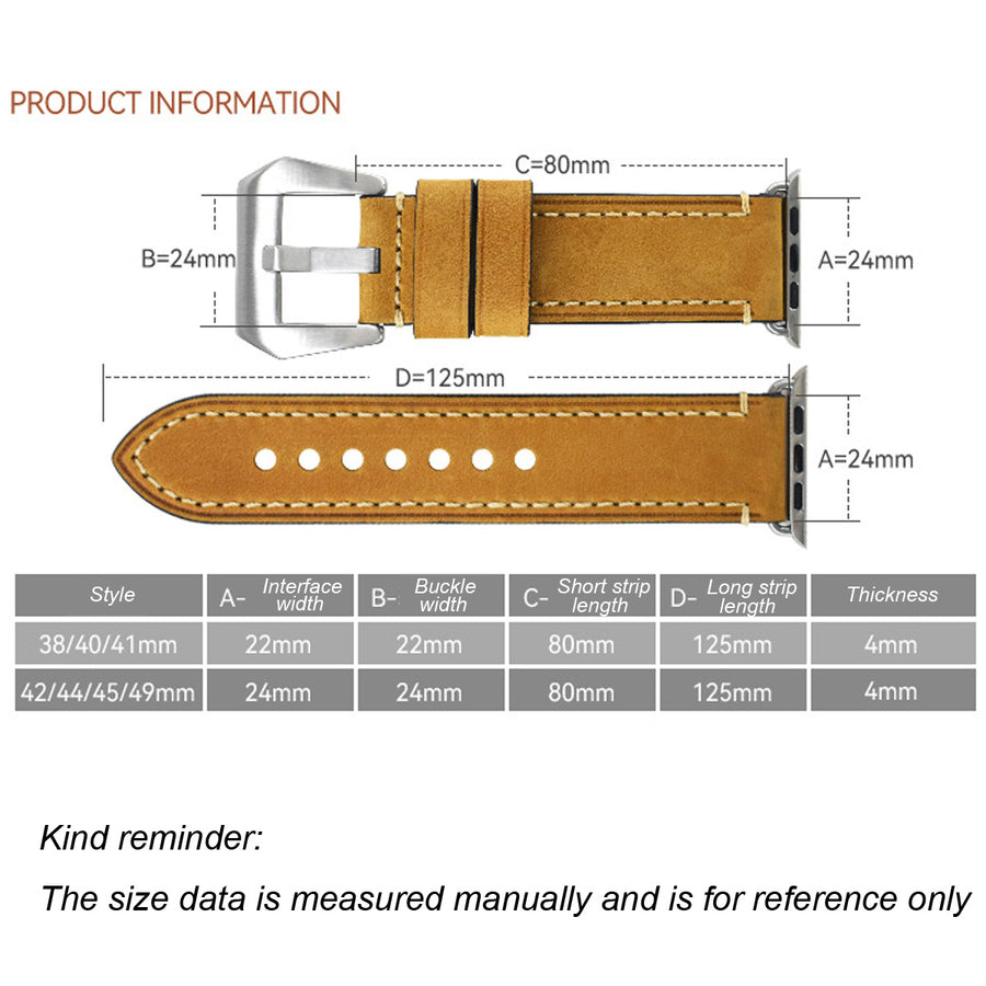 Vintage Leather Apple Watch Band – 8 Colors, Silver & Black Buckle | Compatible with Series 1–10 & Ultra | Aorawa Time