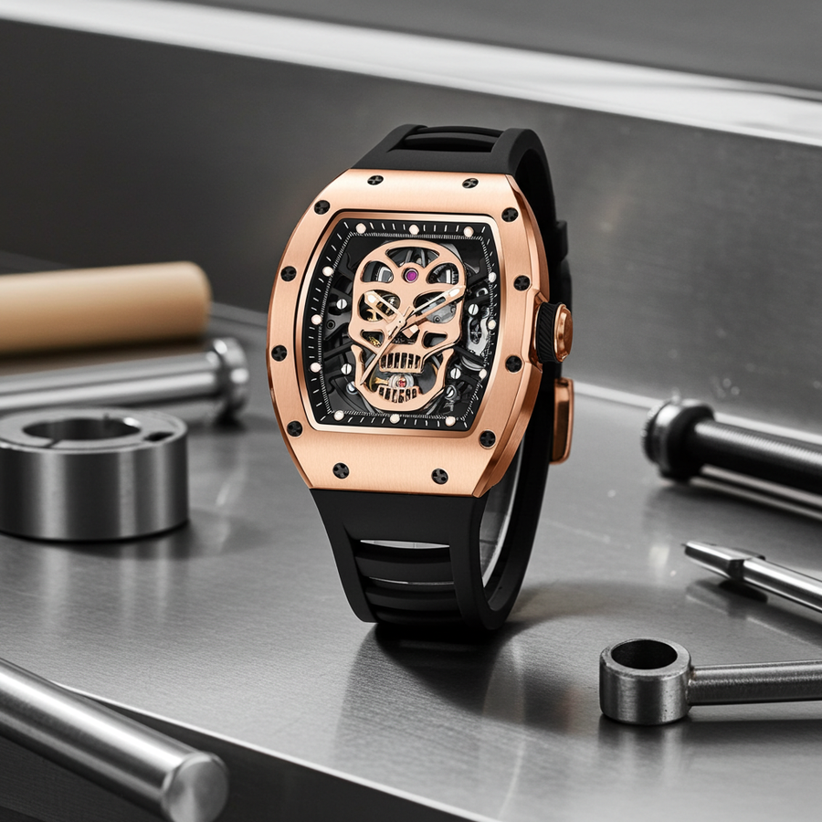 Men's Automatic Mechanical Watch – Skull Skeleton Dial, Luminous, 42mm | Aorawa Time