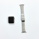 Silver Apple Watch Link Band with Apple Watch — White Background
