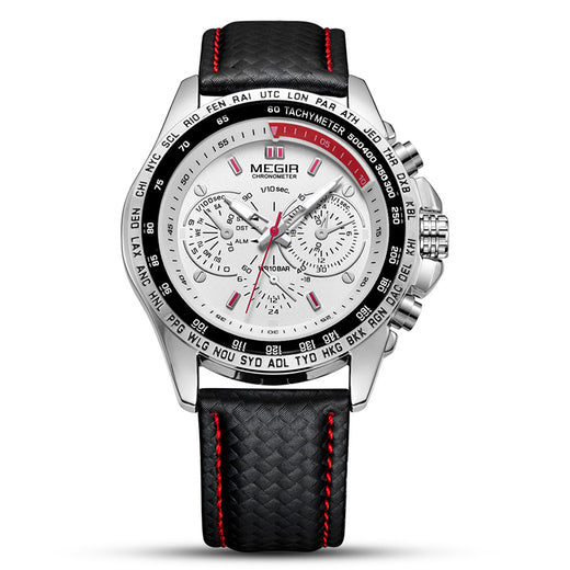 Men's Minimalist Quartz Watch – Leather Strap, Black & White | Aorawa Time