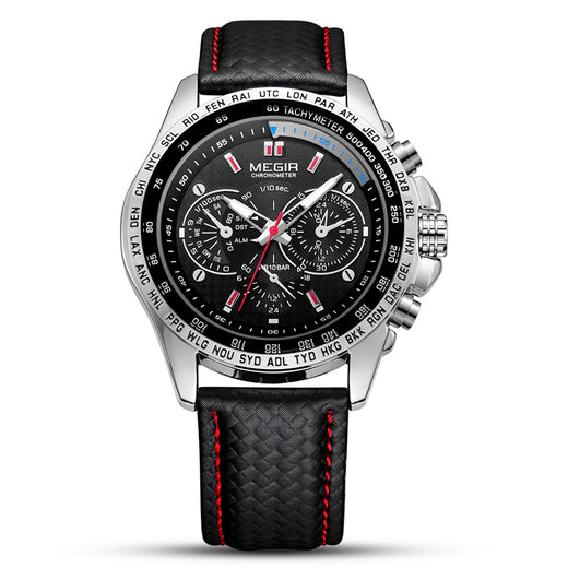 Men's Minimalist Quartz Watch – Leather Strap, Black & White | Aorawa Time