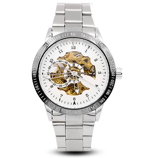 Men's Skeleton Automatic Mechanical Watch – Steampunk Dial, Black & White | Aorawa Time